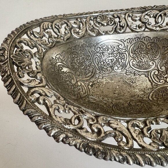 Vintage Silverplate Ornate Bowl Candy Nut Bon Bon Dish Footed decor 6.5” mcm - Picture 3 of 8